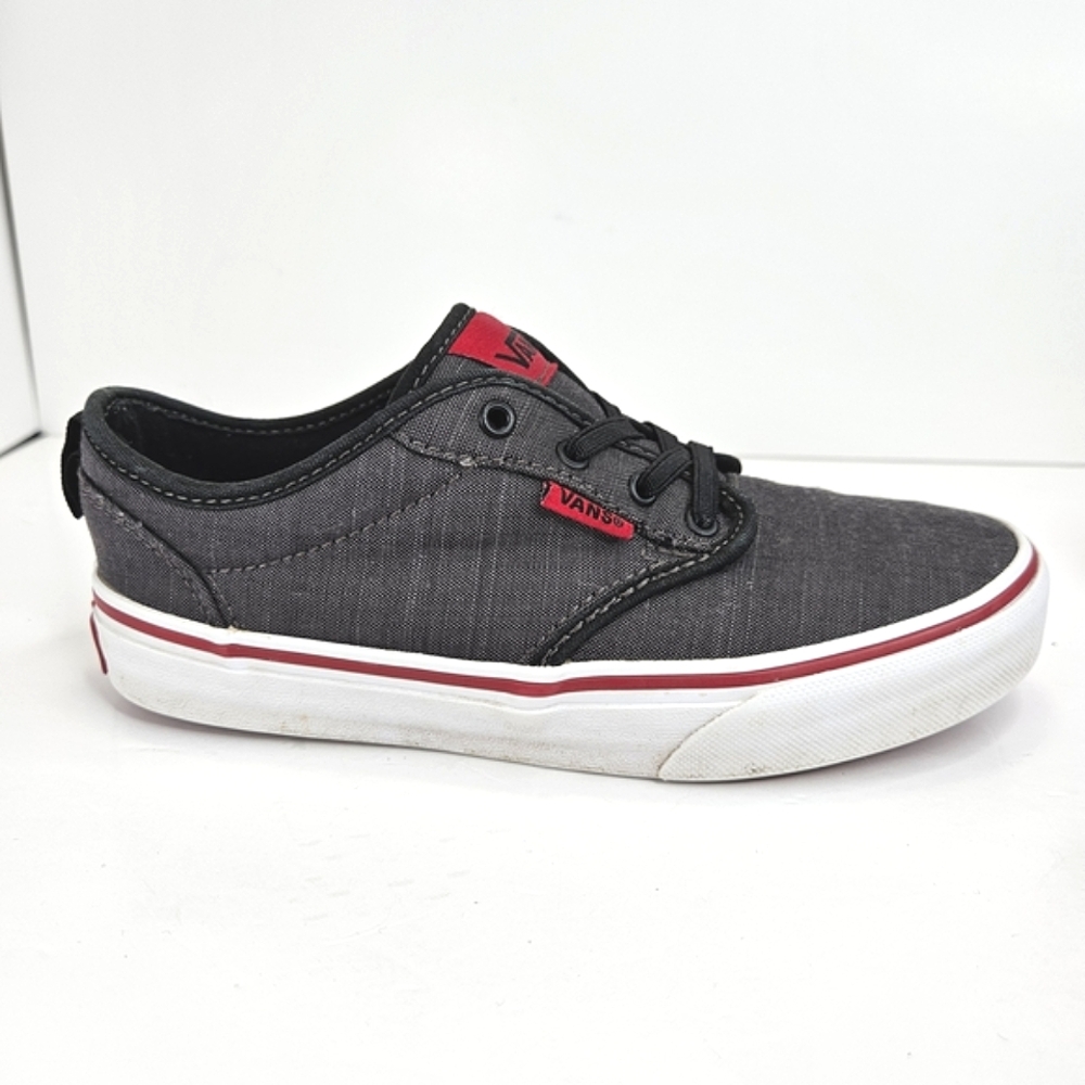 Vans Boys Atwood Slip On Elastic No Tie Lace Skate Sneakers Size 2 Gray Red